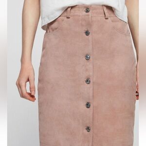 $305 NWT All Saints Suede Brownish Pink Button-Down Skirt